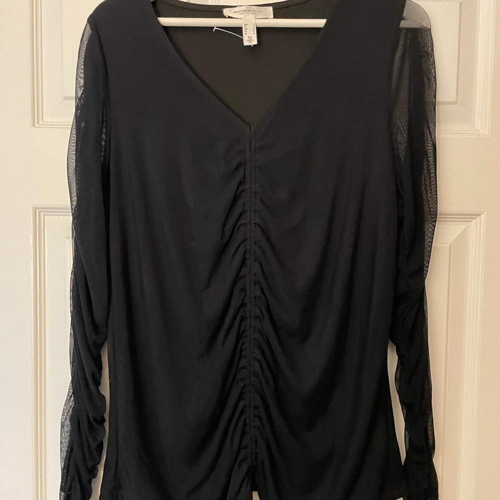 Addition Elle Black Ruched V-Neck Blouse